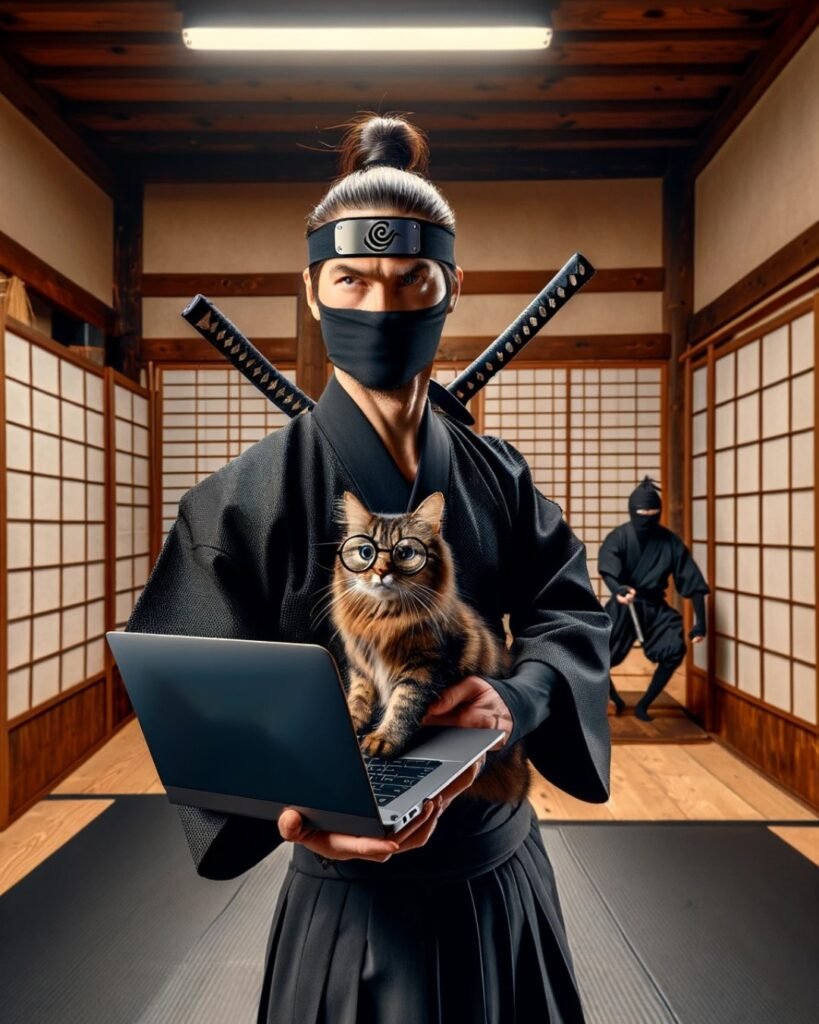 Ninja et son chat Prompteur d'IA