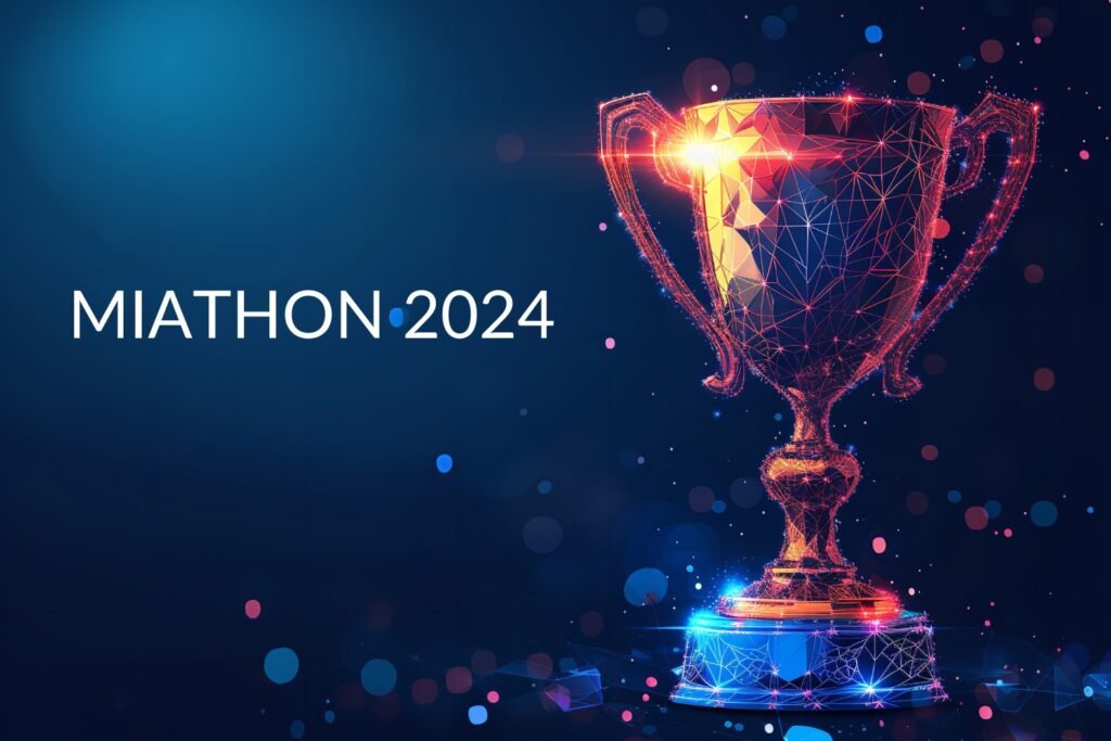 Trophée du MIATHON 2024 avec un design numérique, représentant l'innovation et la réussite